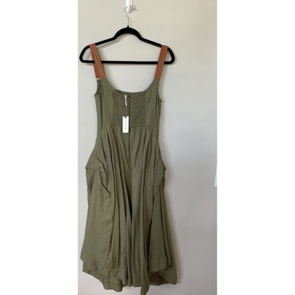 Anthropologie Midi Dress Linen Square Neck A Line Utility - Picture 2 of 9
